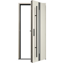 Otevřené vchodové dveře s klikou a skleněnou vložkou