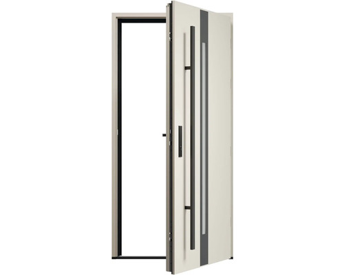 Otevřené vchodové dveře s klikou a skleněnou vložkou