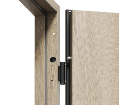 Detail interiérových dveří s rámem a kováním