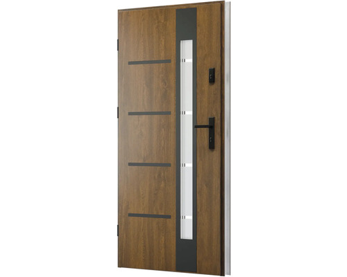 Moderní vchodové dveře se skleněnou vložkou a vodorovnými ozdobnými prvky