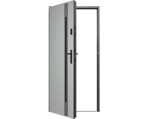 Otevřené vchodové dveře s klikou a bezpečnostním zámkem