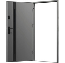 Otevřené šedé vchodové dveře s rámem