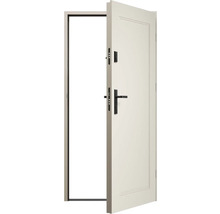 Otevřené vchodové dveře s černou klikou a zámkem