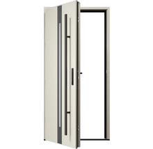 Otevřené vchodové dveře s madlem a oknem