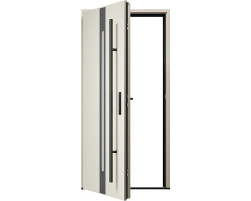 Otevřené vchodové dveře s madlem a oknem