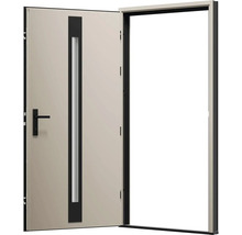 Otevřené vchodové dveře se skleněnou vložkou a klikou