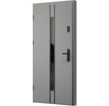 Kovové dveře se skleněnou vložkou, kováním a zámkem