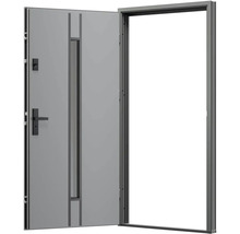 Otevřené jednokřídlé venkovní dveře s ocelovým rámem, zámkem a oknem