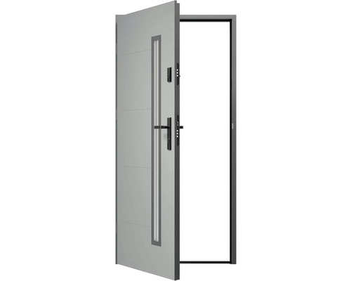 Otevřené vchodové dveře s oknem a klikou