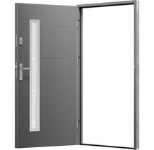 Otevřené kovové vchodové dveře se skleněnou vložkou