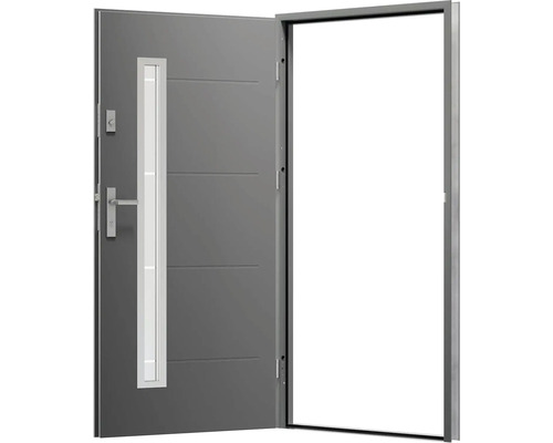 Otevřené kovové vchodové dveře se skleněnou vložkou