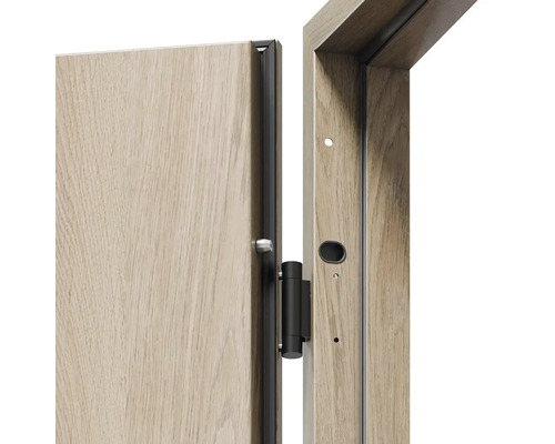 Detail interiérových dveří s rámem, kováním a těsnicím profilem