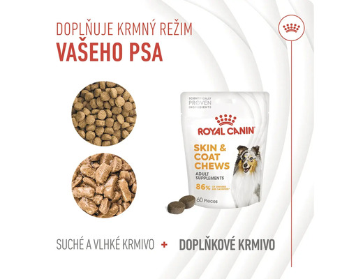 Royal Canin Skin and Coat Chews doplněk stravy pro psy se suchým a vlhkým krmivem