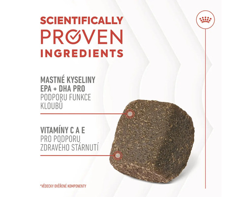 Jeden kousek suchého krmiva s informací o vědecky ověřených složkách