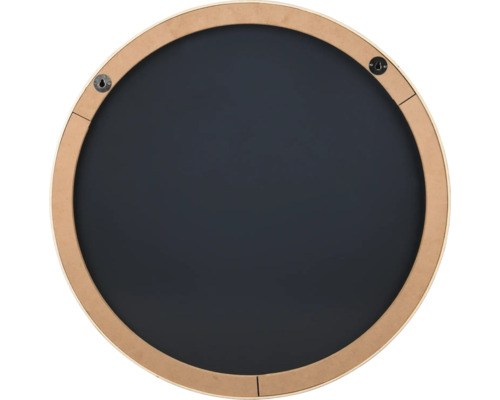 Kulatá břidlicová tabule s dřevěným rámem a závěsnými prvky na zadní straně