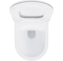 Bílé závěsné WC s otevřeným splachovacím okrajem a WC sedátkem