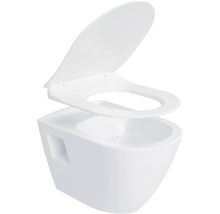 Závěsný hluboký splachovací záchod s otevřeným splachovacím kruhem a záchodovým sedátkem