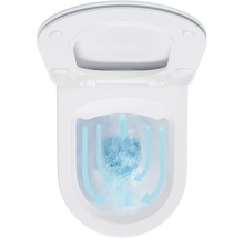 Bílá závěsná toaleta s otevřeným splachovacím kruhem a vířivkou