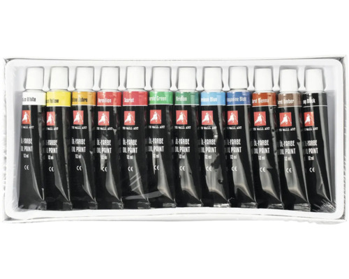 Sada olejových barev s dvanácti tubami