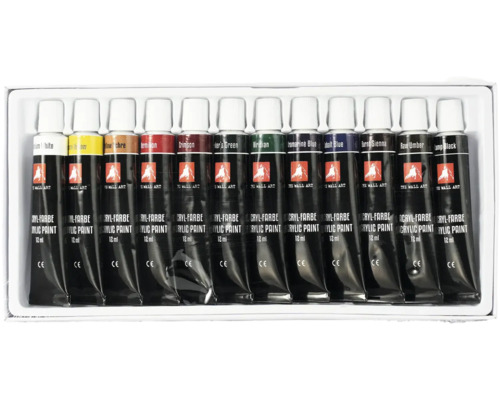 Sada dvanácti tub akrylové barvy