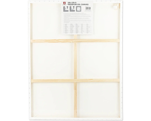 Zadní strana bílého plátna na dřevěném rámu, rozměr 100 krát 120 centimetrů