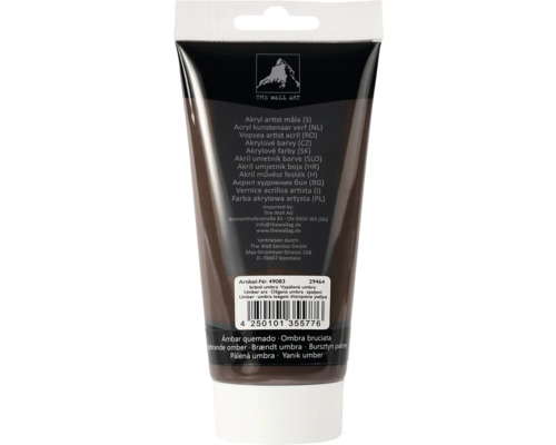 Tuba umělecké akrylové barvy vypálená umbra