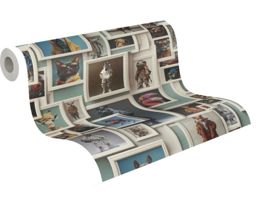 Role tapety s motivy zvířat v rámech obrazů