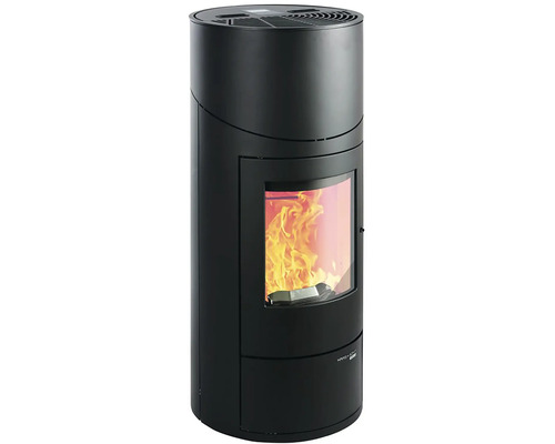 Černá kamna s prosklenými dvířky a plameny