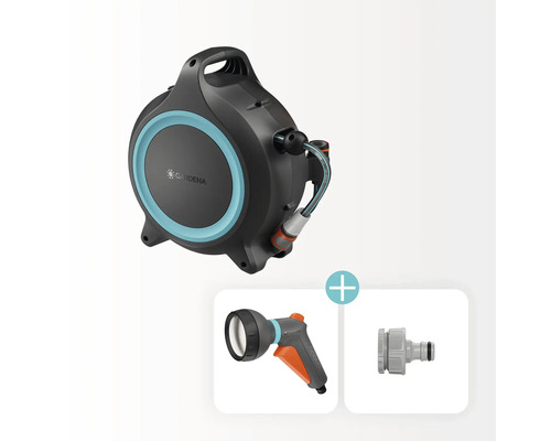 Box na hadici Gardena s hadicí, postřikovačem a přípojkou na vodovodní kohoutek