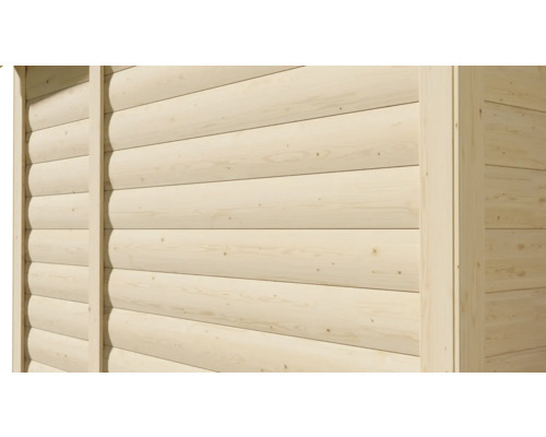 Detail dřevěné stěny ze světlých srubových profilů