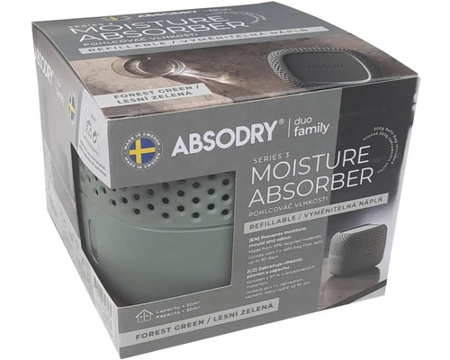 Absodry Duo Family absorbér vlhkosti s náhradní náplní, vhodný pro místnosti do 30 metrů krychlových