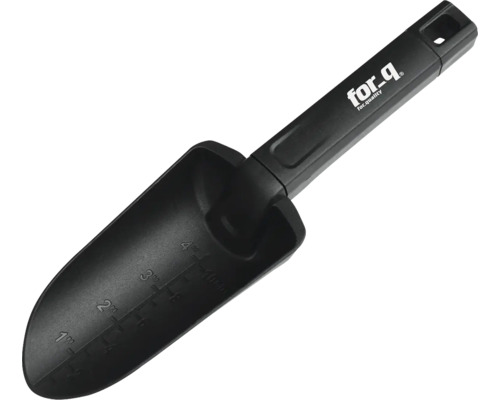 Černá sázecí lopatka s hloubkovou stupnicí a logem for-q