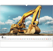 Nástěnný kalendář s fotografií žlutého bagru v červnu 2026