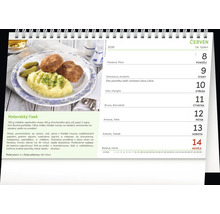 List kalendáře s fotografií holandských řízků, bramborové kaše a okurek