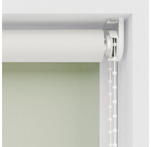 Zelená roleta s řetízkovým ovládáním u okna