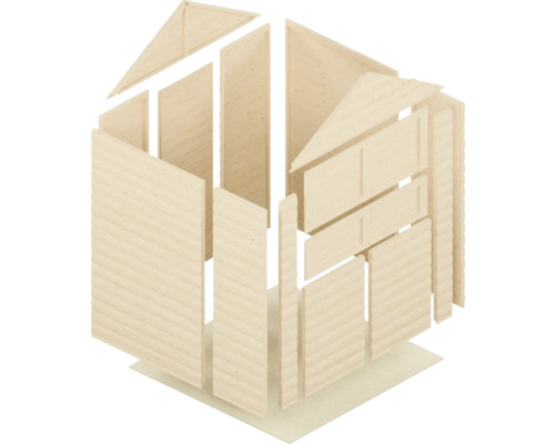 Rozkreslený pohled na zahradní domek ze dřeva