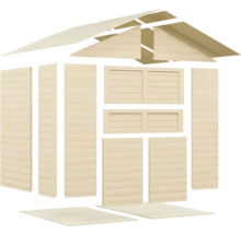 Jednotlivé díly zahradního domku ze dřeva