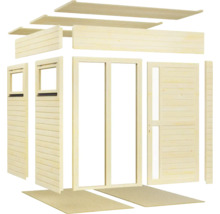 Stavebnice dřevěného zahradního domku s okny a dveřmi