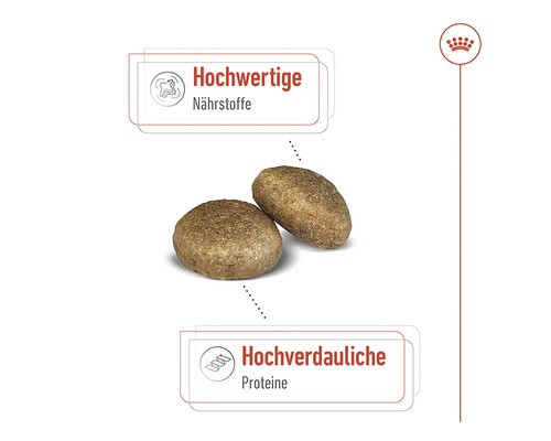 Dvě granule psího krmiva s informacemi o živinách a proteinech