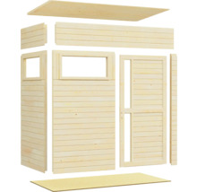 Stavebnice dřevěného zahradního domku s oknem a dveřmi