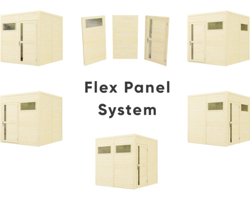 Flex Panel System pro zahradní domek s dveřmi a oknem