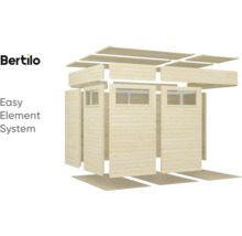 Logo Bertilo. Obrázek zahradního domku v jednoduchém elementovém systému.