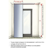 Ilustrace místnosti s posuvnými dveřmi a rozměry pro montáž