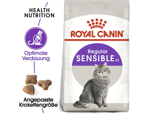 Balení krmiva pro kočky Royal Canin Regular Sensible 33 pro optimální trávení a přizpůsobenou velikost granulí