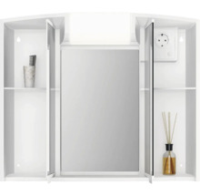 Bílá zrcadlová skříňka s policemi a zásuvkou do koupelny