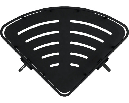 Černá rohová police s otvory pro montáž na stěnu