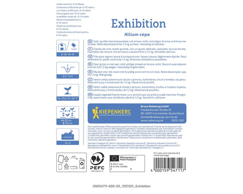 Informace o zeleninové cibuli Exhibition Allium cepa, včetně pokynů a loga Kiepenkerl