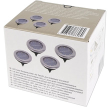 Balení čtyř LED solárních zemních svítidel, průměr 7,2 centimetru, z nerezové oceli a plastu