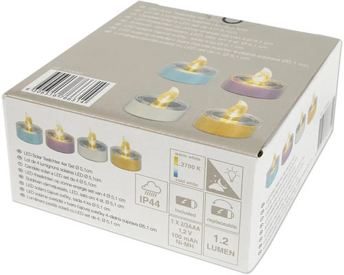 Balení LED solárních čajových svíček v sadě po 4 kusech, průměr 5,1 cm