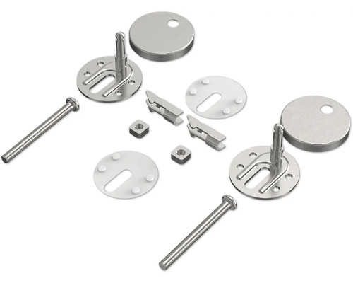 Jednotlivé upevňovací díly WC sedátka z kovu